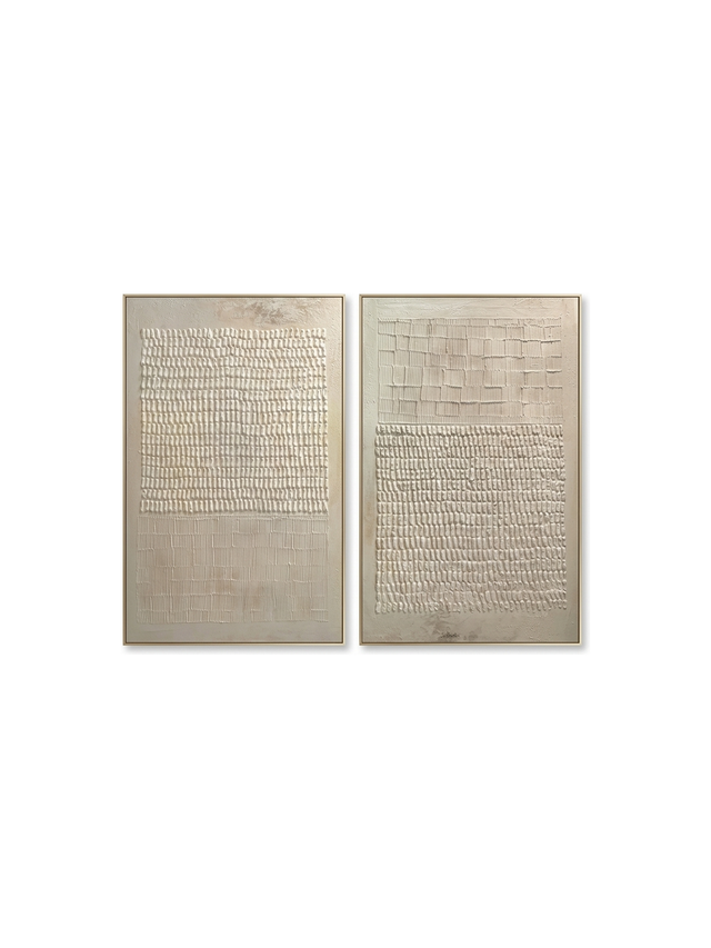 Abstract textured canvas print set — studio white