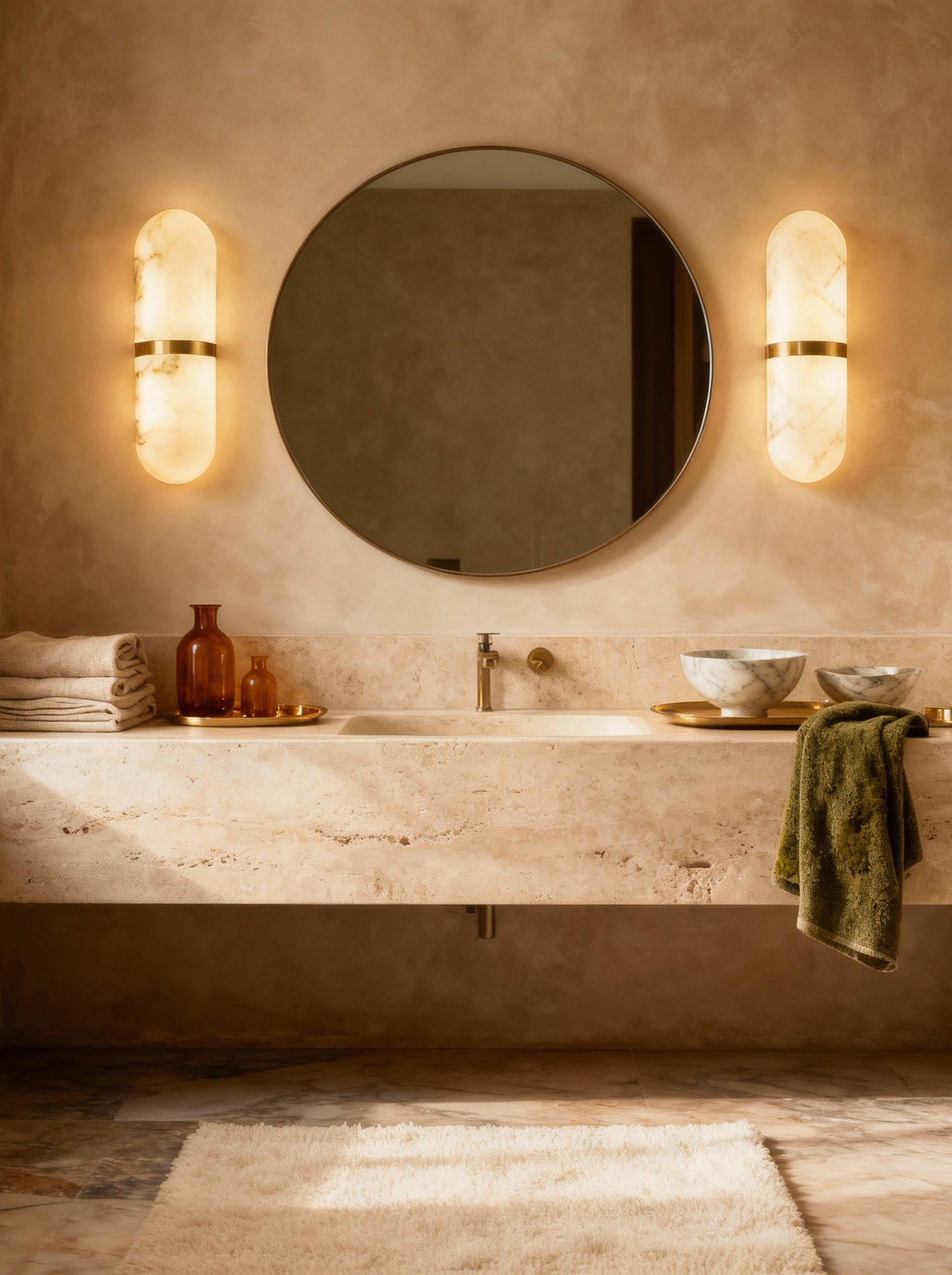 Pendelleuchte aus Alabaster, Kapselform mit Messingdetails