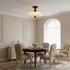 Anela Ceiling Light Walnut & Beige Modern Drum Flush-Mount