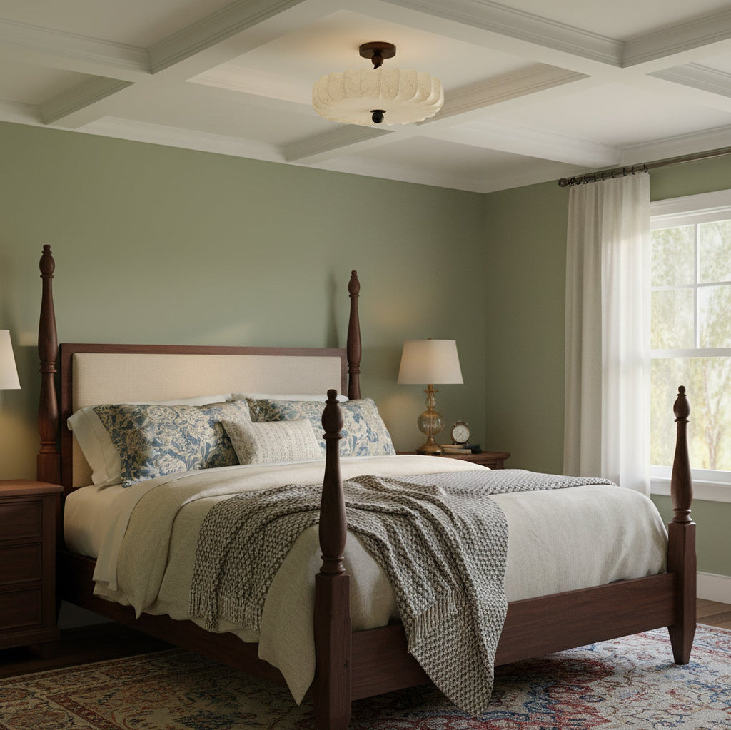 Anela Ceiling Light Walnut & Beige Modern Drum Flush-Mount