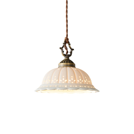 Anita fluted white ceramic pendant with antique brass fitting — studio white