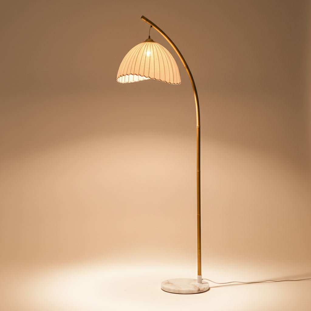 Arcadia | Elegant Warm Metallic Floor Lamp with Scalloped Shade
