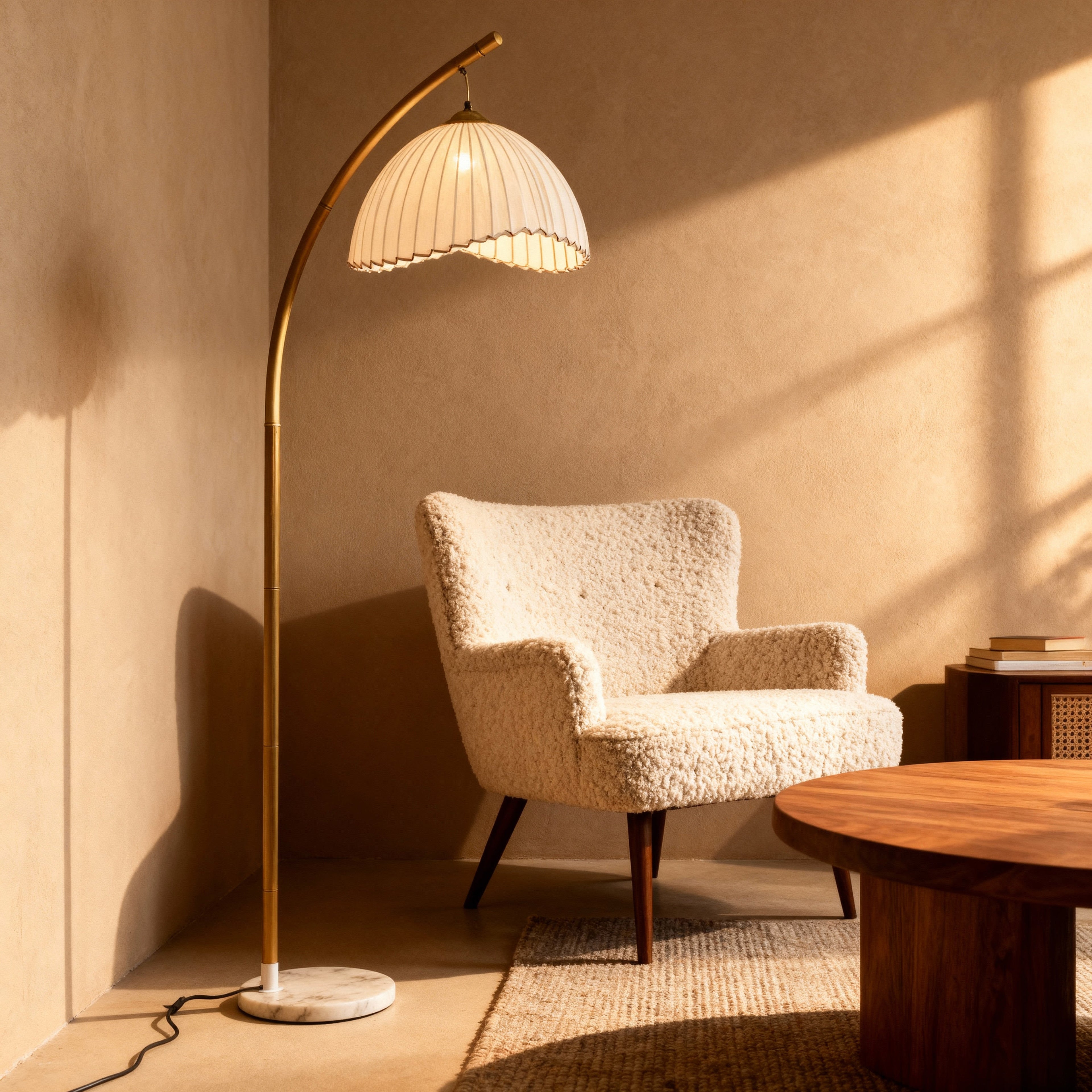 Arcadia | Elegant Warm Metallic Floor Lamp with Scalloped Shade