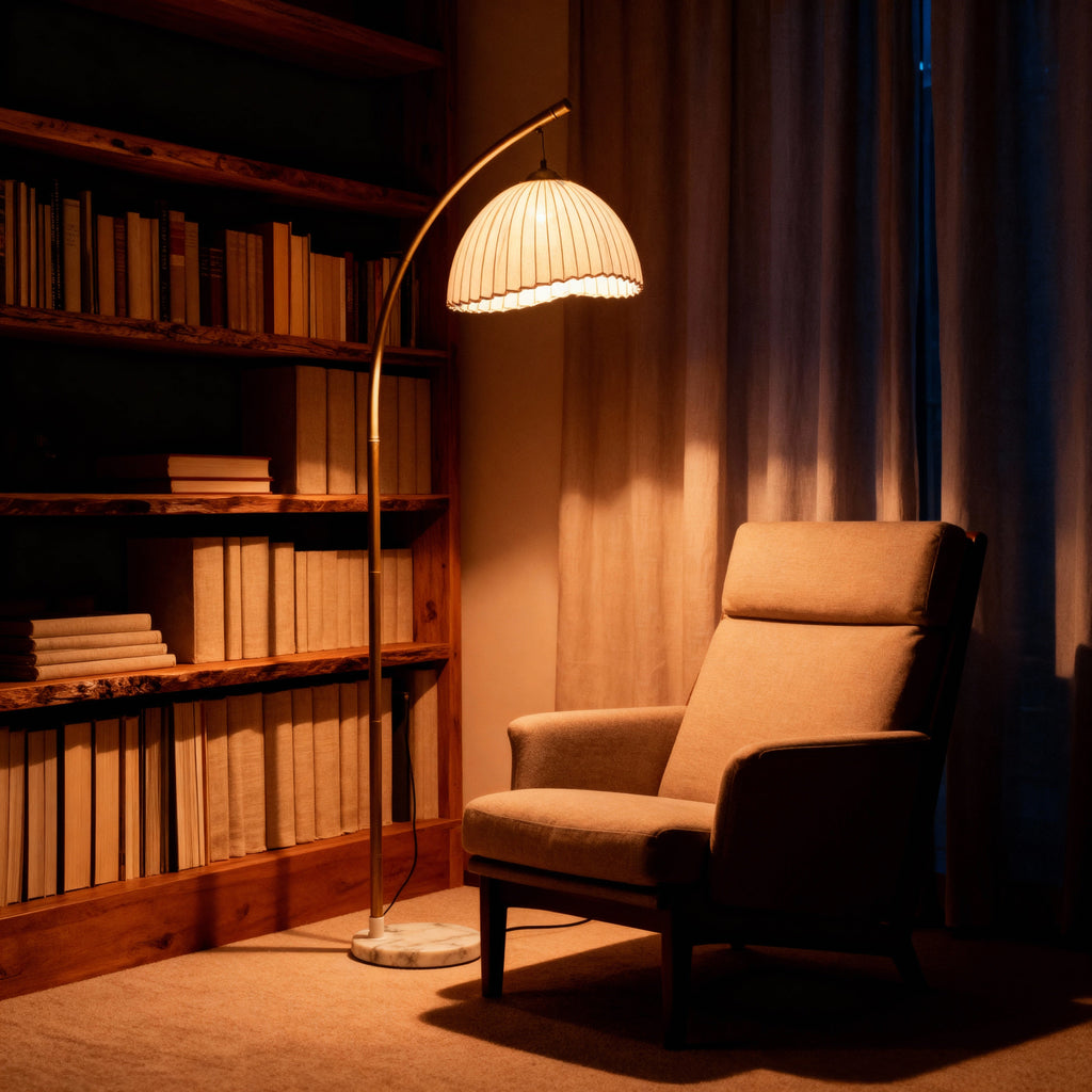 Arcadia | Elegant Warm Metallic Floor Lamp with Scalloped Shade