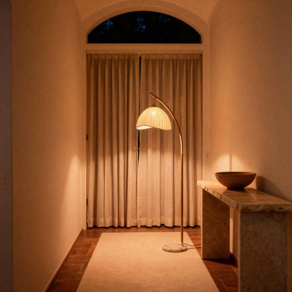Arcadia | Elegant Warm Metallic Floor Lamp with Scalloped Shade