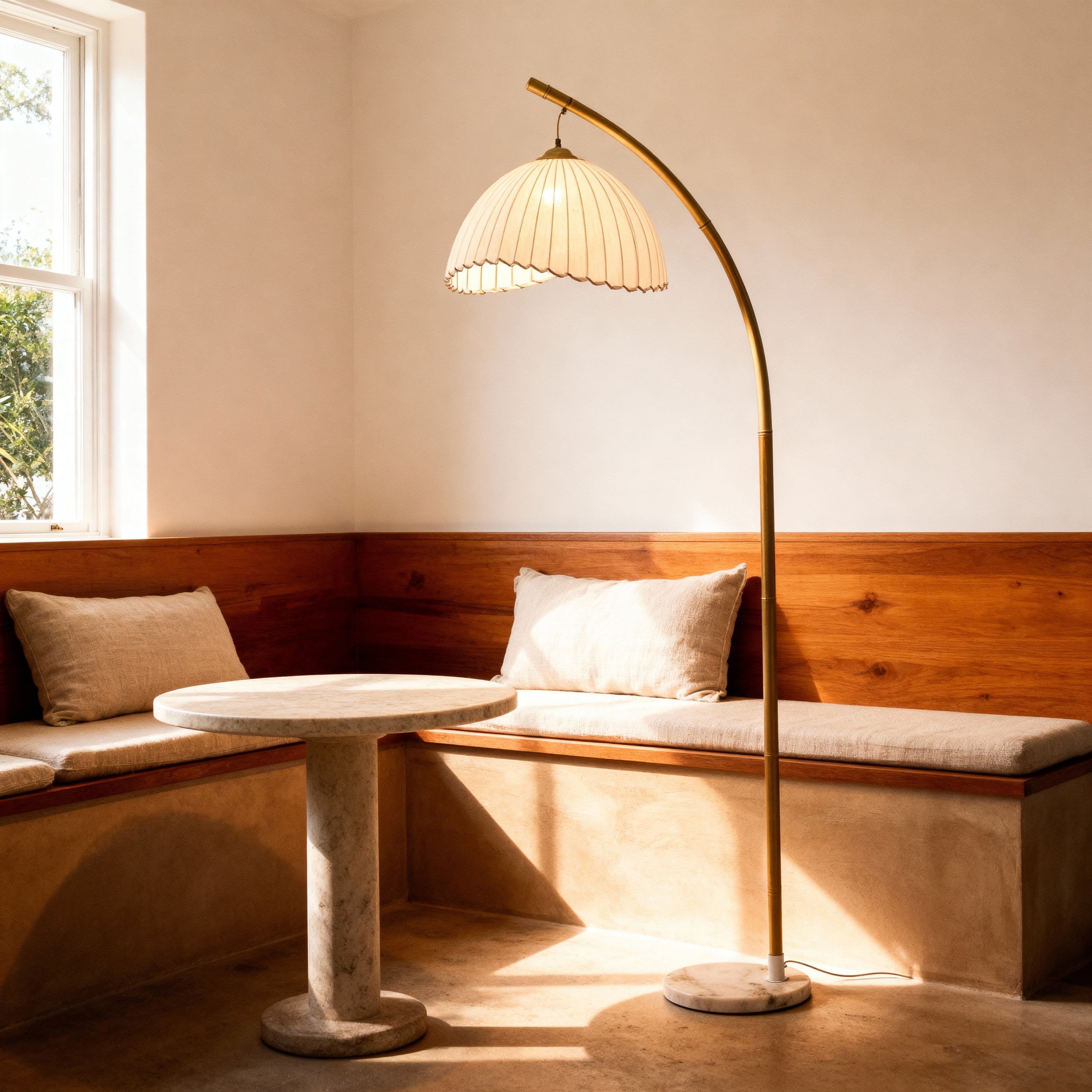 Arcadia | Elegant Warm Metallic Floor Lamp with Scalloped Shade