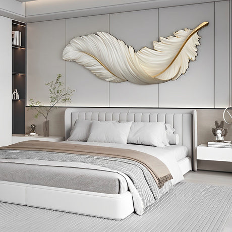 Art Deco Feather Wall Sconce Lighting with Remote Control | Elegant USB LED Wall Lamp for Ambient Home Decor