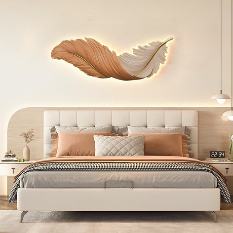Art Deco Feather Wall Sconce Lighting with Remote Control | Elegant USB LED Wall Lamp for Ambient Home Decor