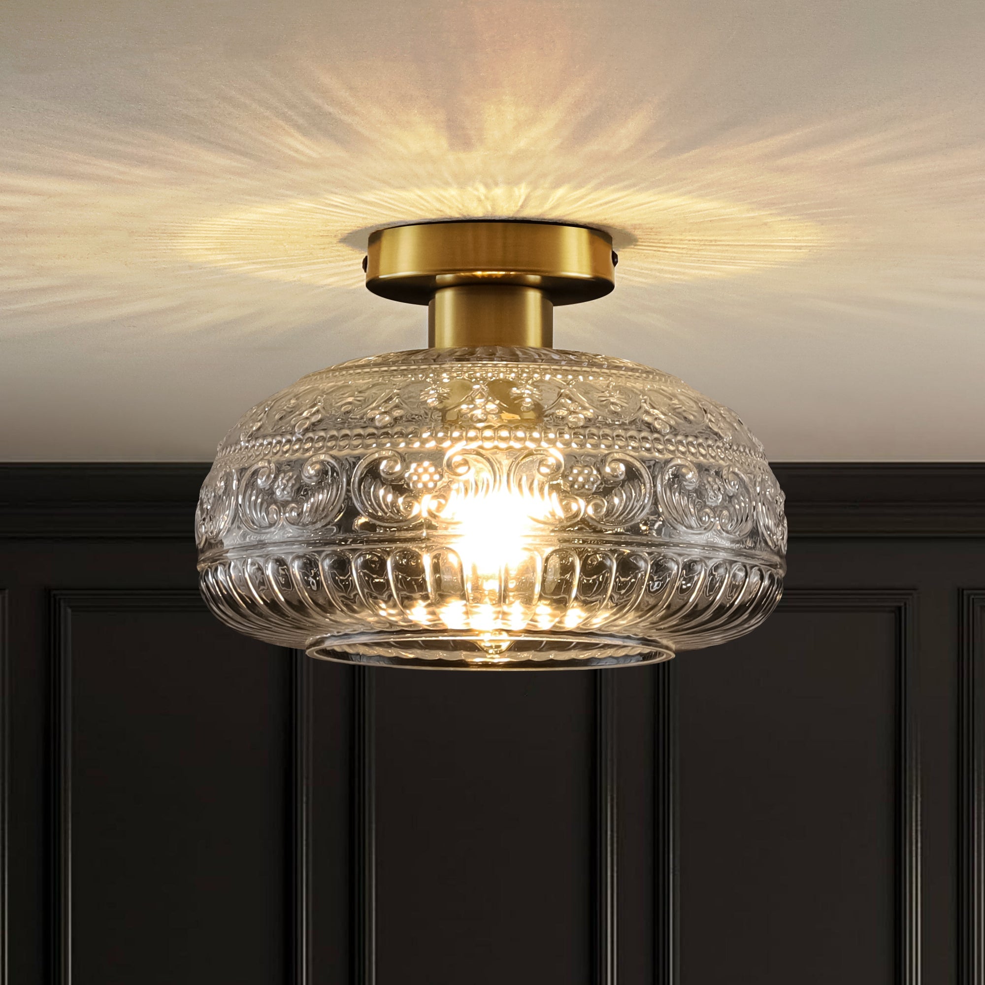 Artisan Flush Mount Ceiling Light with Dimmable Glass Shade | Elegant Design for Hallways and Bedrooms