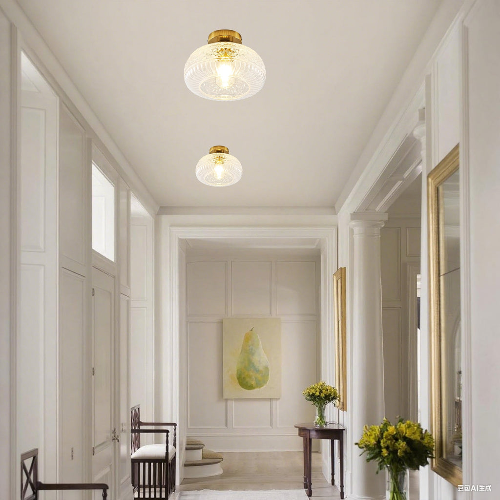 Artisan Flush Mount Ceiling Light with Dimmable Glass Shade | Elegant Design for Hallways and Bedrooms