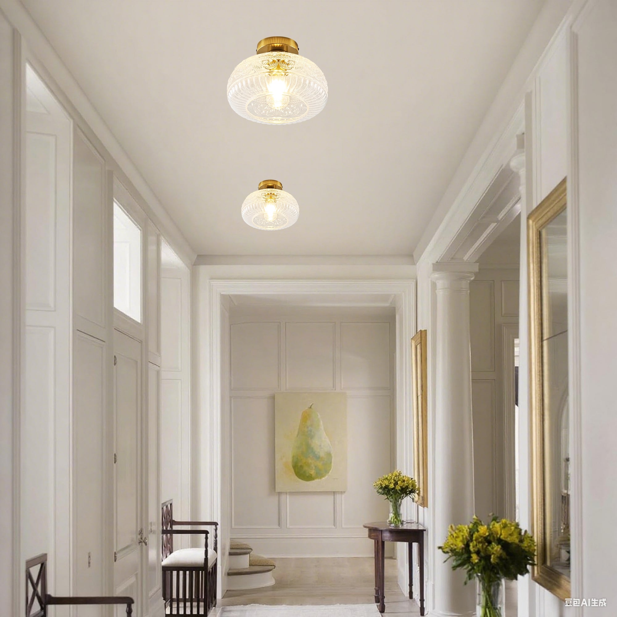 Artisan Flush Mount Ceiling Light with Dimmable Glass Shade | Elegant Design for Hallways and Bedrooms