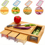Bamboo Cutting Board Set | Wood Cutting Boards with 4 Interchangeable Blades | Eco-Friendly Kitchen Prep Station for Effortless Meal Preparation