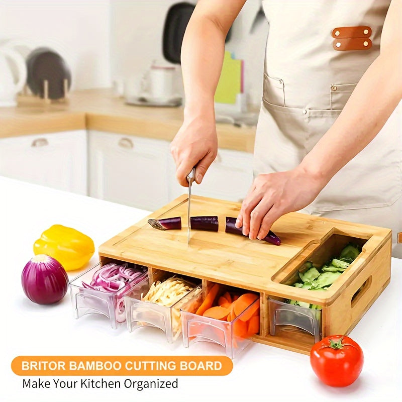 Bamboo Cutting Board Set | Wood Cutting Boards with 4 Interchangeable Blades | Eco-Friendly Kitchen Prep Station for Effortless Meal Preparation