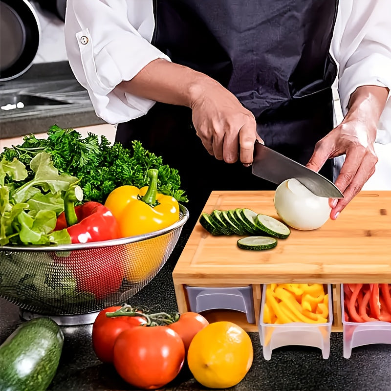 Bamboo Cutting Board Set | Wood Cutting Boards with 4 Interchangeable Blades | Eco-Friendly Kitchen Prep Station for Effortless Meal Preparation