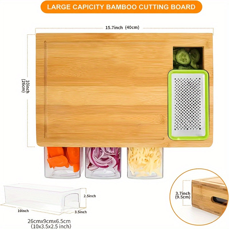 Bamboo Cutting Board Set | Wood Cutting Boards with 4 Interchangeable Blades | Eco-Friendly Kitchen Prep Station for Effortless Meal Preparation