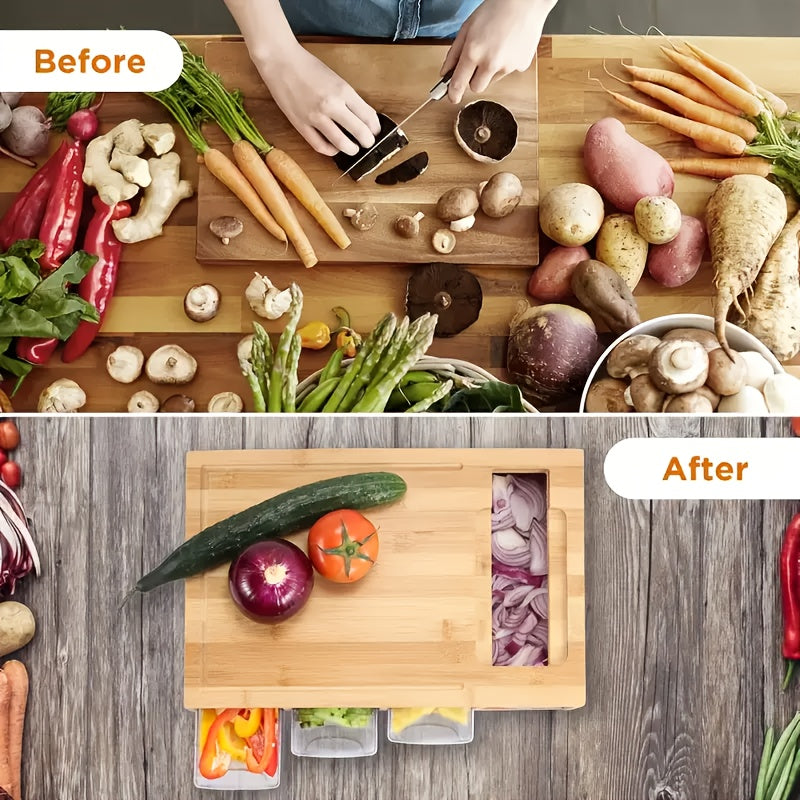 Bamboo Cutting Board Set | Wood Cutting Boards with 4 Interchangeable Blades | Eco-Friendly Kitchen Prep Station for Effortless Meal Preparation