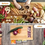Bamboo Cutting Board Set | Wood Cutting Boards with 4 Interchangeable Blades | Eco-Friendly Kitchen Prep Station for Effortless Meal Preparation