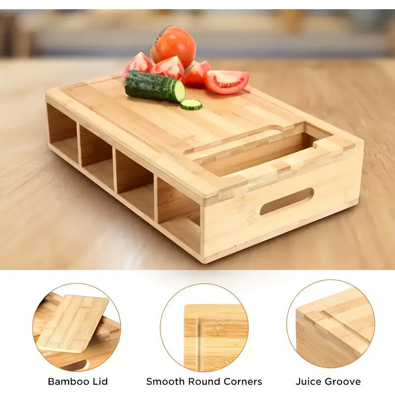 Bamboo Cutting Board Set | Wood Cutting Boards with 4 Interchangeable Blades | Eco-Friendly Kitchen Prep Station for Effortless Meal Preparation