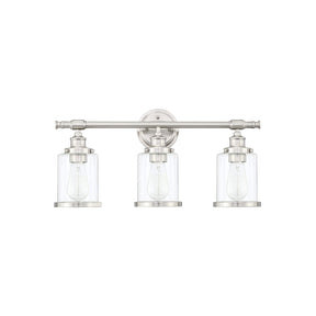 Greer 3-light brushed nickel vanity light — studio white