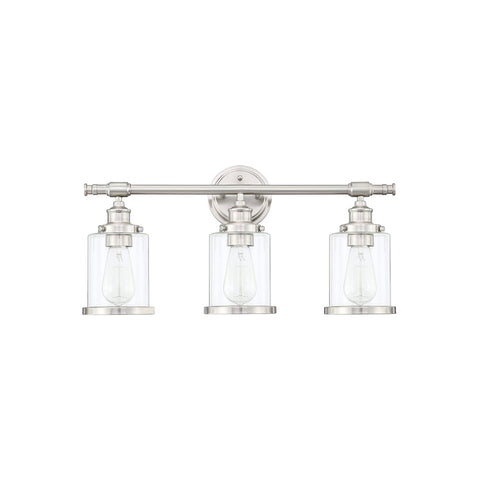 Greer 3-light brushed nickel vanity light — studio white