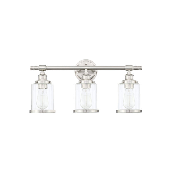 Greer 3-light brushed nickel vanity light — studio white