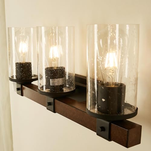 Jarl seeded glass shades lit, angled close view