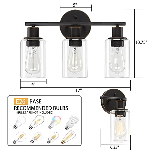 Bosco 3-Light 17 Inch Wide Bathroom Vanity Light Bronze Finish