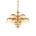 Brass Palm Leaf Crystal Chandelier Customizable Dining Decor