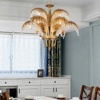 Brass Palm Leaf Crystal Chandelier Customizable Dining Decor