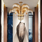 Brass Palm Leaf Crystal Chandelier Customizable Dining Decor