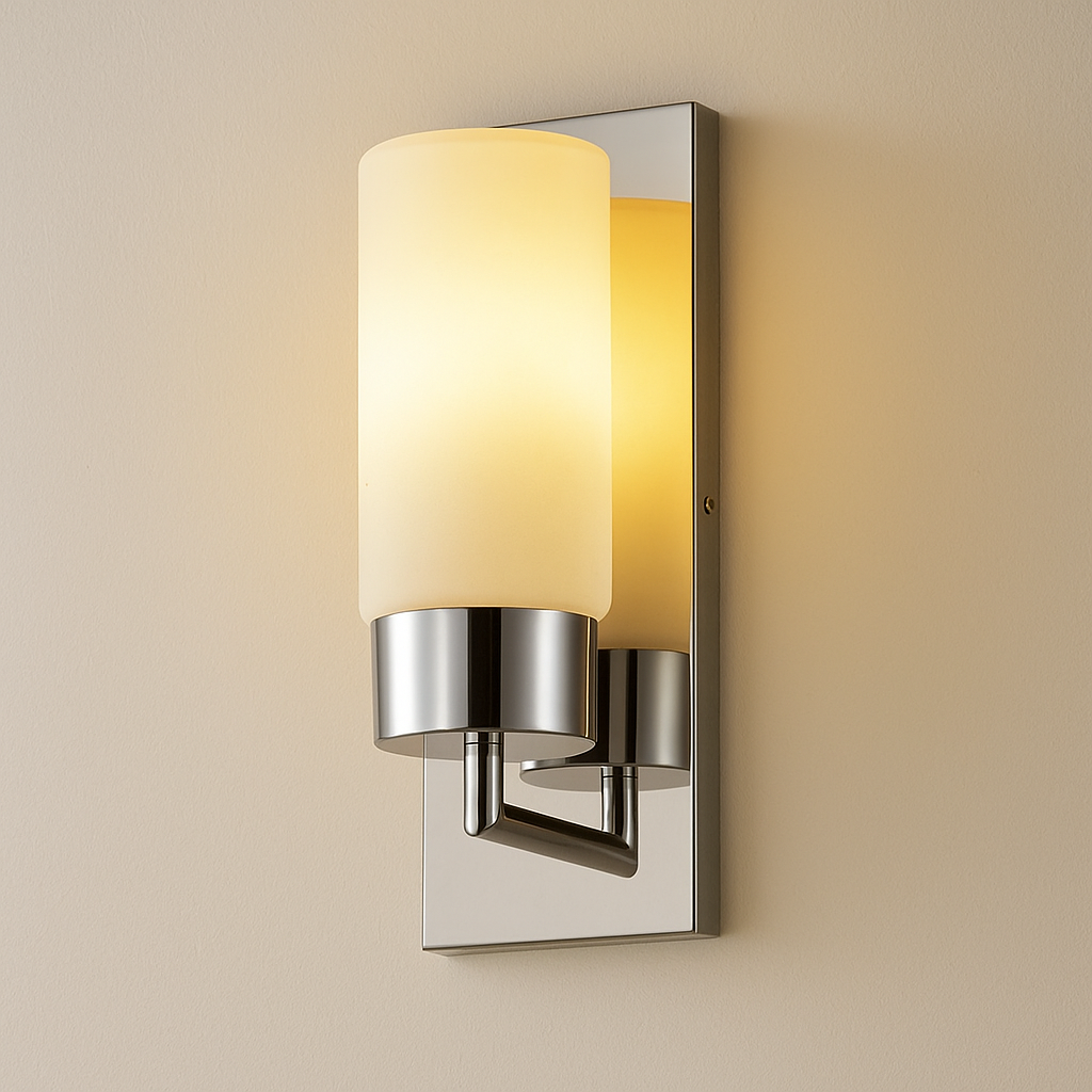 Wandleuchte Brynn – Chrom mit rundem Glasschirm