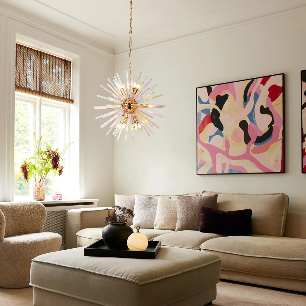 Colorful 12-Light Sputnik Chandelier with Dimmable Feature | Modern Design for Kids' Rooms