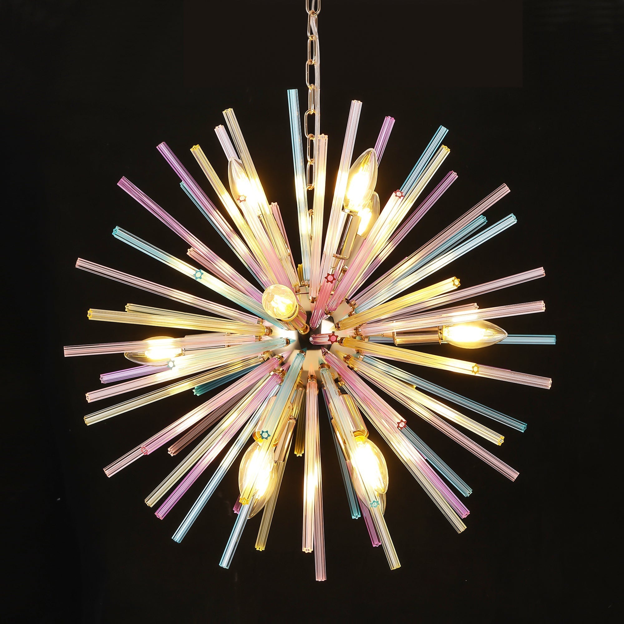 Colorful 12-Light Sputnik Chandelier with Dimmable Feature | Modern Design for Kids' Rooms