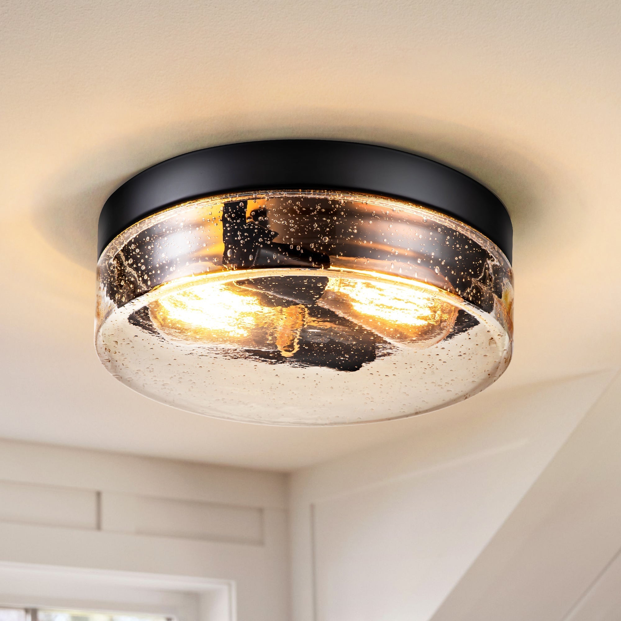 Contemporary Flush Mount Ceiling Light with Seeded Glass Shades | Stylish Design for Low Ceilings