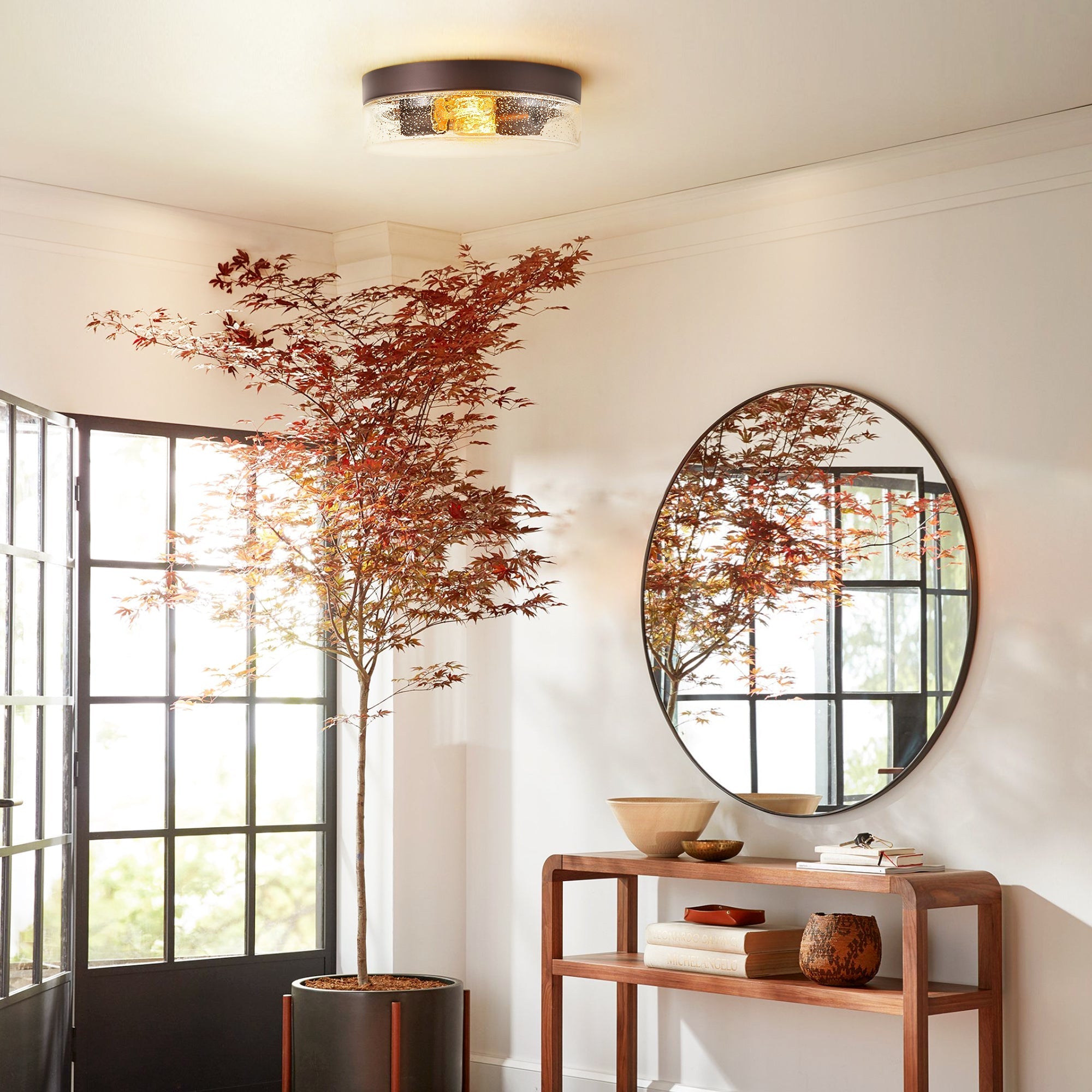 Contemporary Flush Mount Ceiling Light with Seeded Glass Shades | Stylish Design for Low Ceilings