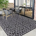 Contemporary Outdoor Rug | Reversible Black & Grey Mat for Versatile Use | Lightweight, Weather-Resistant Design for Patios and Camping