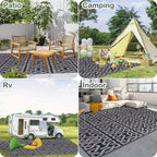 Contemporary Outdoor Rug | Reversible Black & Grey Mat for Versatile Use | Lightweight, Weather-Resistant Design for Patios and Camping