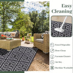 Contemporary Outdoor Rug | Reversible Black & Grey Mat for Versatile Use | Lightweight, Weather-Resistant Design for Patios and Camping