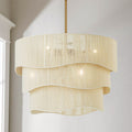 Contemporary Rattan Chandelier Light with 6 Adjustable Lights | Ideal for Dining Room Ambiance