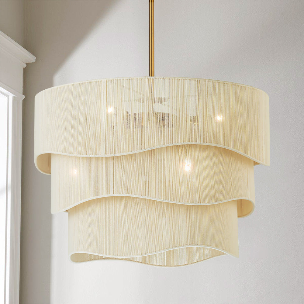 Contemporary Rattan Chandelier Light with 6 Adjustable Lights | Ideal for Dining Room Ambiance