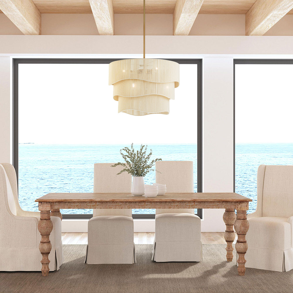 Contemporary Rattan Chandelier Light with 6 Adjustable Lights | Ideal for Dining Room Ambiance
