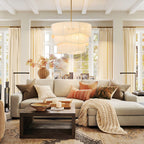Contemporary Rattan Chandelier Light with 6 Adjustable Lights | Ideal for Dining Room Ambiance