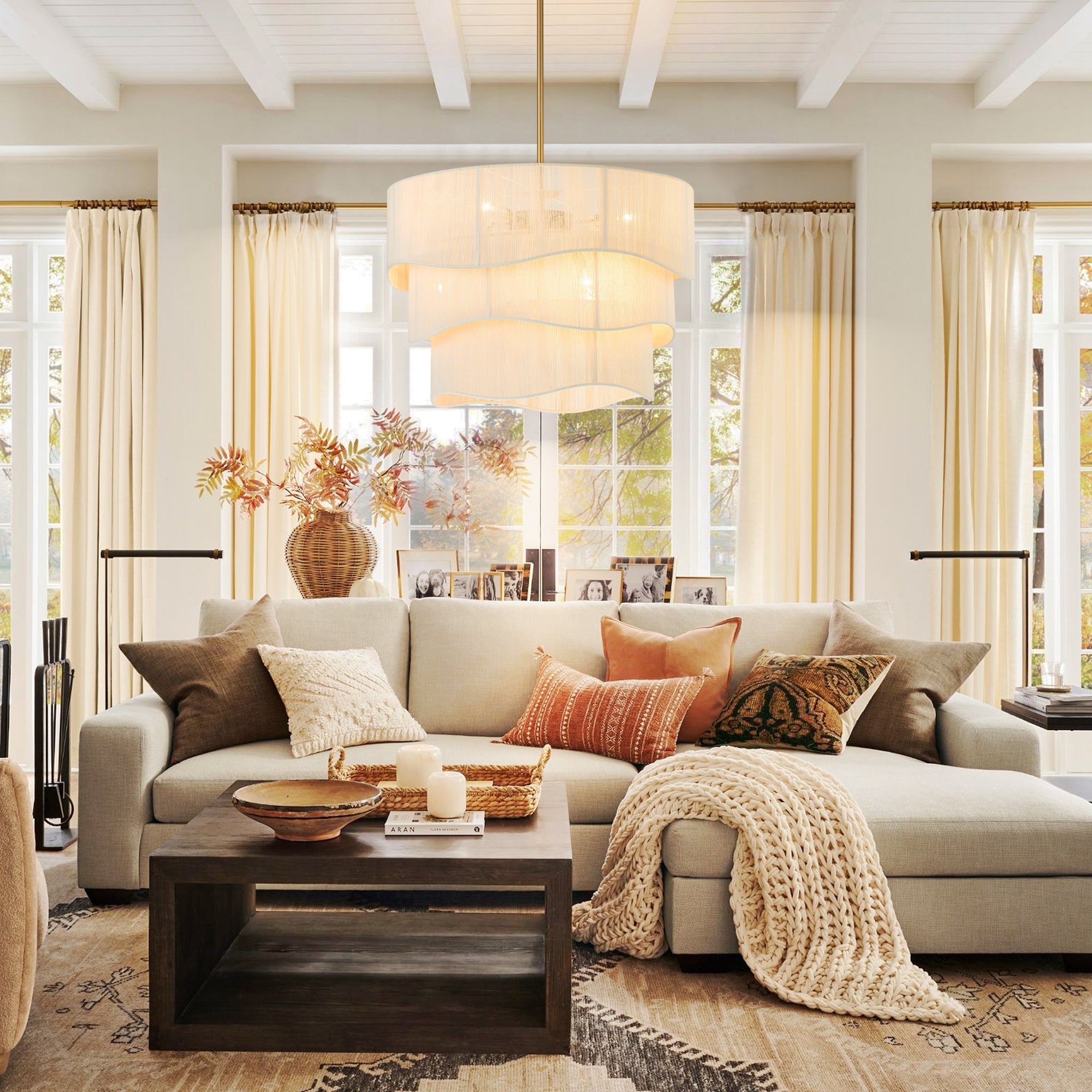 Contemporary Rattan Chandelier Light with 6 Adjustable Lights | Ideal for Dining Room Ambiance
