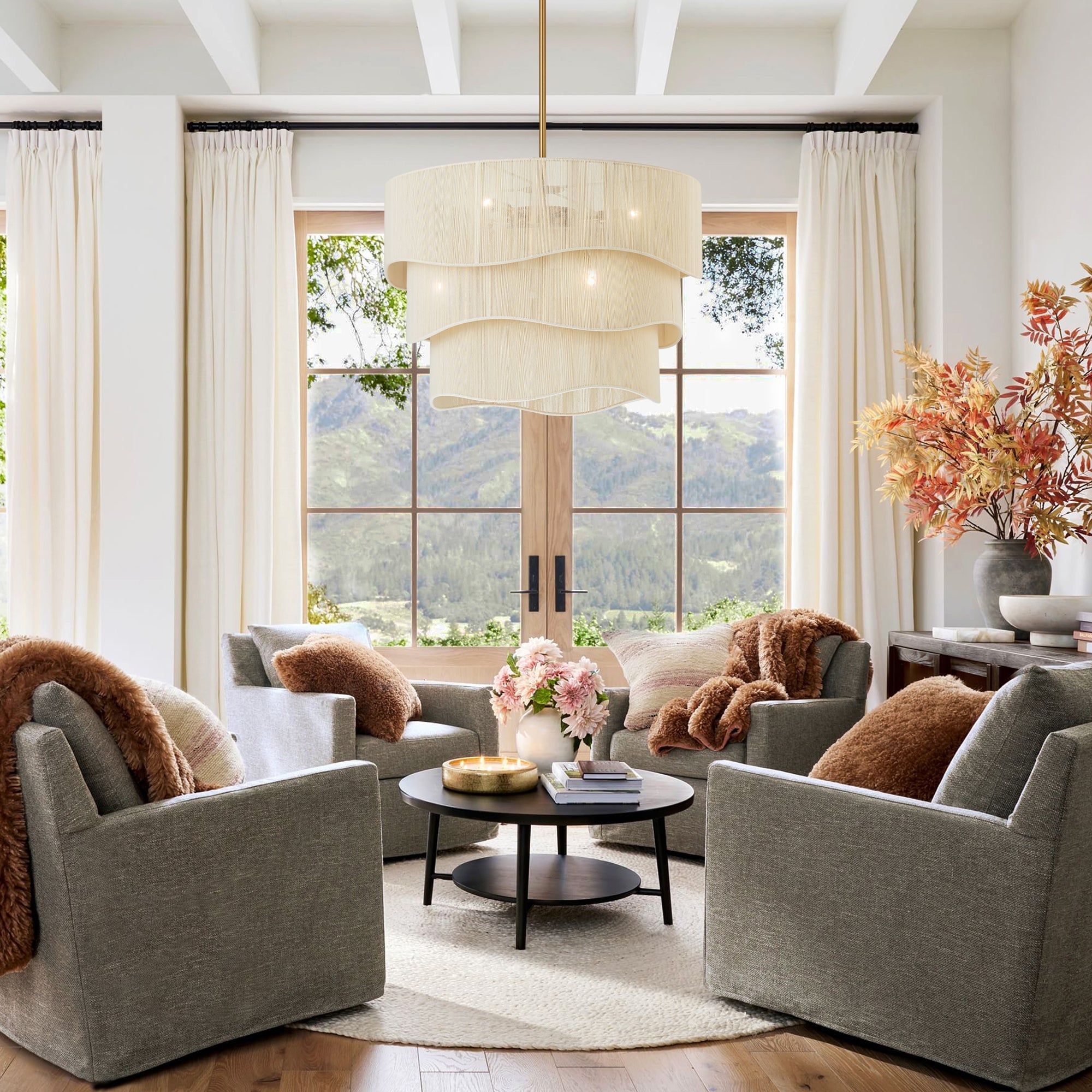 Contemporary Rattan Chandelier Light with 6 Adjustable Lights | Ideal for Dining Room Ambiance