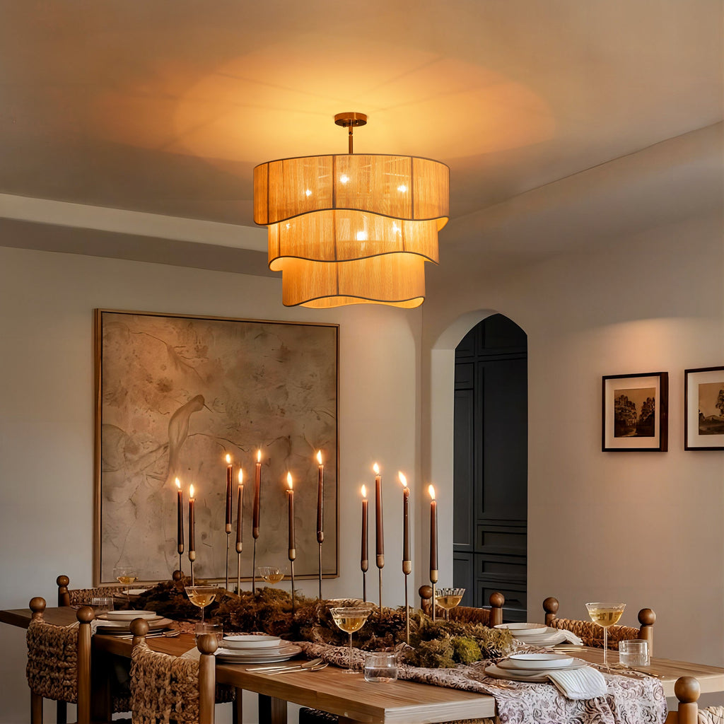 Contemporary Rattan Chandelier Light with 6 Adjustable Lights | Ideal for Dining Room Ambiance