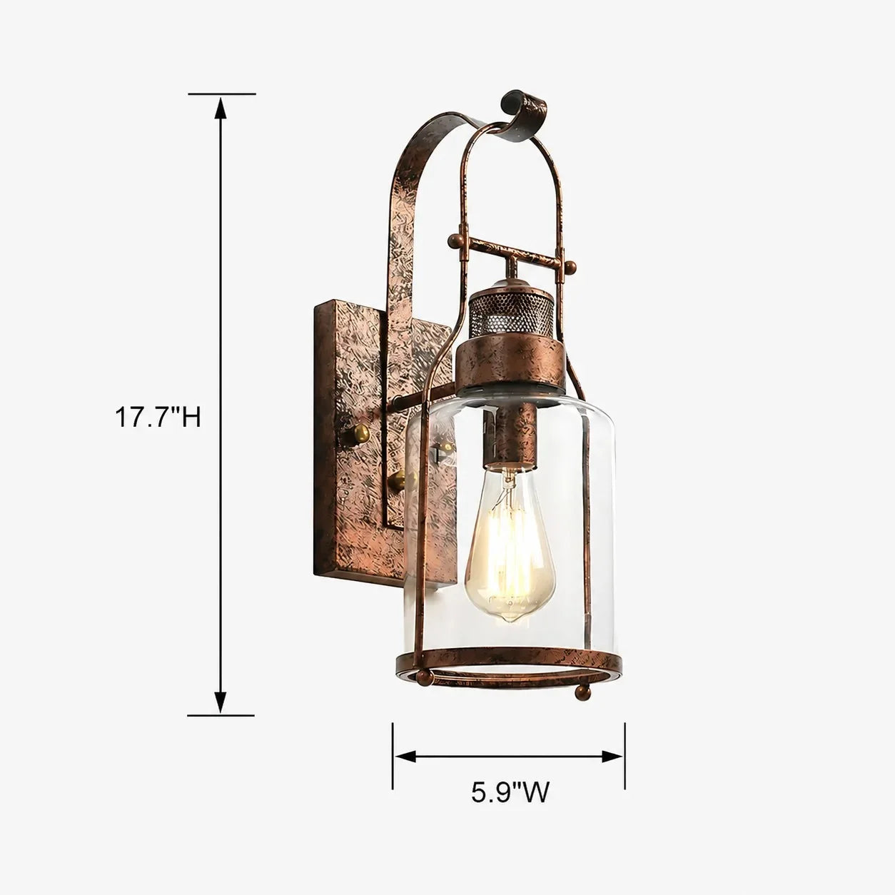 Carson wall sconce dimensions diagram 1, 17.7 or 18.1 in H x 5.9 in W x 8.2 in D