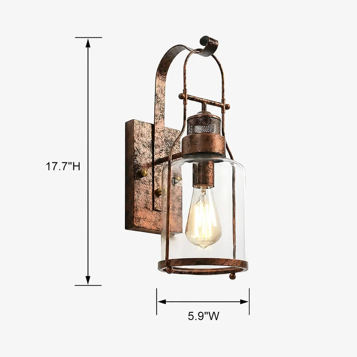 Carson wall sconce dimensions diagram 1, 17.7 or 18.1 in H x 5.9 in W x 8.2 in D