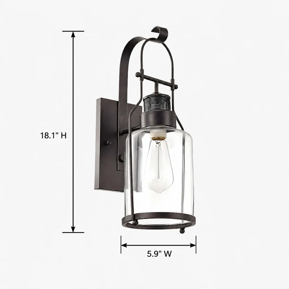 Carson wall sconce dimensions diagram 2, 17.7 or 18.1 in H x 5.9 in W x 8.2 in D