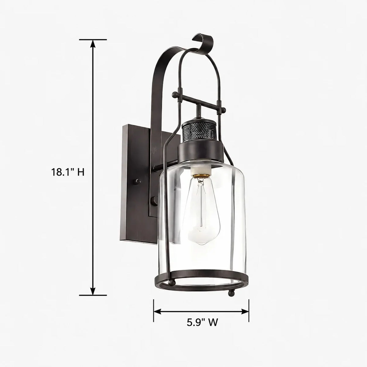 Carson wall sconce dimensions diagram 2, 17.7 or 18.1 in H x 5.9 in W x 8.2 in D