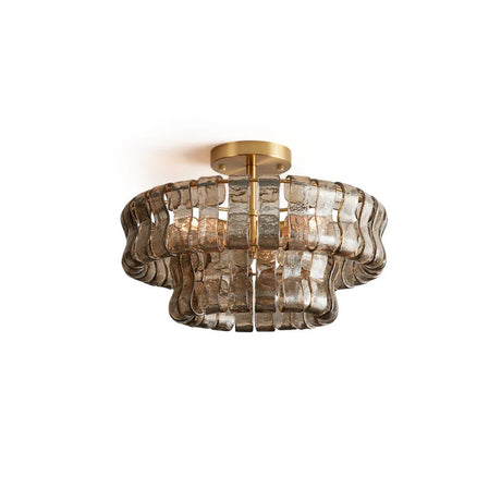 Ghiaccio tiered art-glass semi-flush ceiling light — smoke grey and gold, studio white